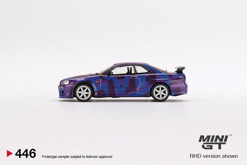 Mini GT - Nissan Skyline GT-R (R34) V-Spec II MINI GT Digital Camouflage Purple Mini GT - Nissan Skyline GT-R (R34) V-Spec II MINI GT Digital Camouflage Purple