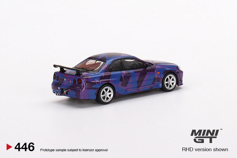 Mini GT - Nissan Skyline GT-R (R34) V-Spec II MINI GT Digital Camouflage Purple Mini GT - Nissan Skyline GT-R (R34) V-Spec II MINI GT Digital Camouflage Purple